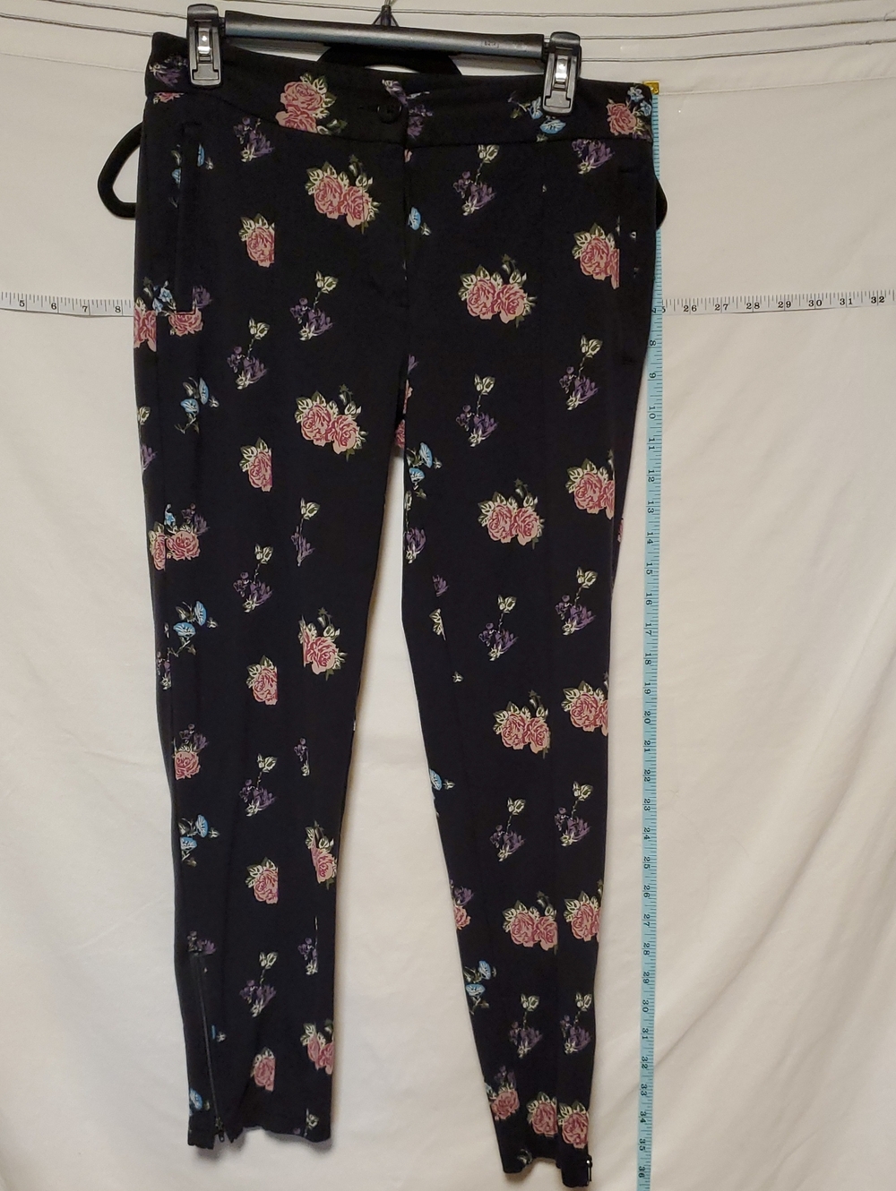 Betabrand Navy Floral Dress Pants Med Casual Office Vacation